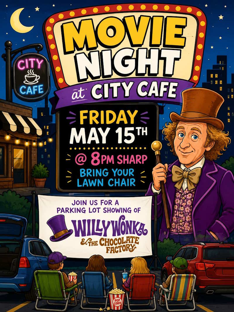 City Cafe - Movie Night - Willy Wonka and the Chocolate Factory